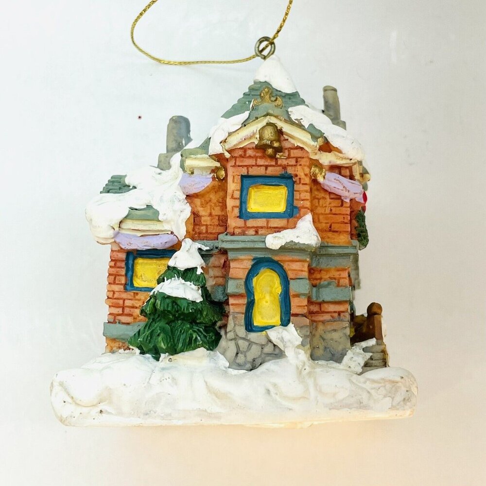 Vintage Christmas Ornament Snowy Cottage House With Trees Christmas Village